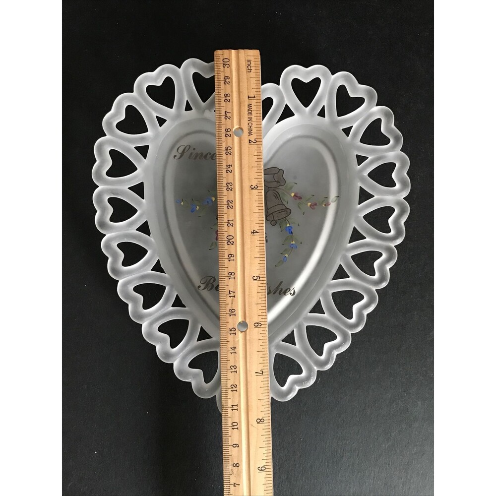 Vintage Westmoreland Glass Lace Edge Heart Shape 25th Anniversary Frosted Plate - Picture 3 of 4